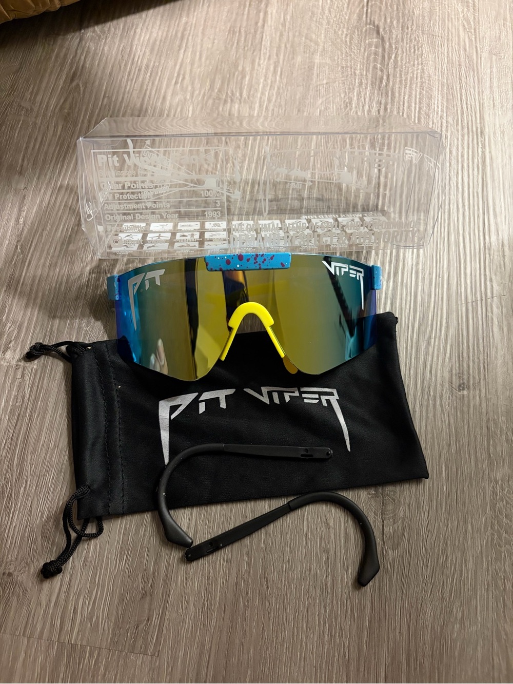 Pit Viper Blue Mirrored Shield Sunglasses with Yellow Nosepiece